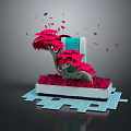 Vibrant Cartoon Scene With Pink Tree Falling Leaves White Base Pink Grass Blue Square Ground
