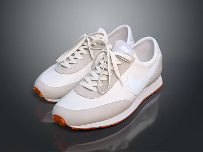 Beige And White Sneakers With White Laces And Orange Sole Casual Style 3d model
