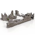 Ancient Stone Architectural Components Of Ruins 3D Model With Broken Walls And Stone Blocks