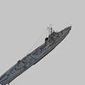 Detailed 3D Rendered Warship With Gray Hull Brown Bottom Smokestack Mast And Deck