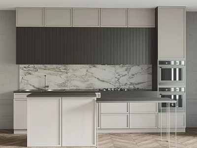 Modern Kitchen Interior With White Cabinets Marble Countertop And Built In Ovens 3d model