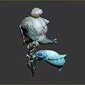 Cute Fantasy Game Character With Silver Bun Hairstyle Red Eyes And Glowing Blue Hands