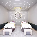 SPA Sauna Interior Design With Two Massage Beds Circular Lighting And Marble Floor