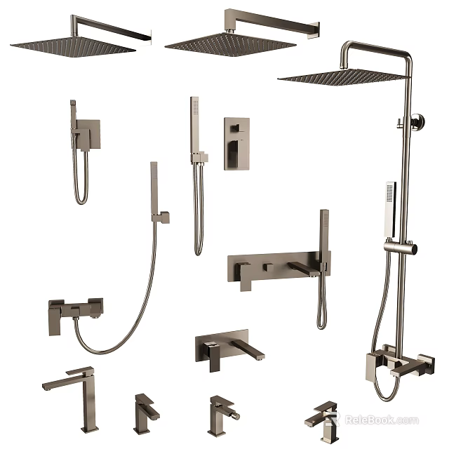 Wall Mounted Modern Shower System With Fixed Head Handheld Sprayer And Control Valves 3d model 