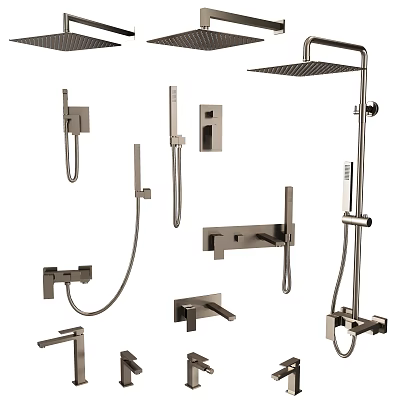 Wall Mounted Modern Shower System With Fixed Head Handheld Sprayer And Control Valves 3d model