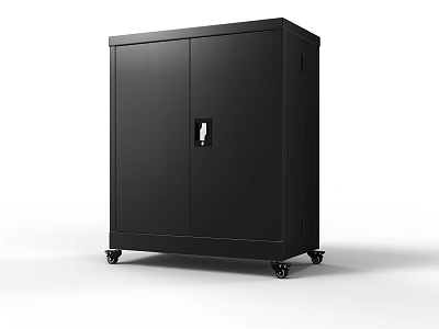 Modern Black Bookcase Storage Cabinet With Lockable Doors And Rolling Wheels 3d model