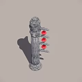 Gray Carved Stone Landscape Column With Ornate Design And Red Decorative Balls