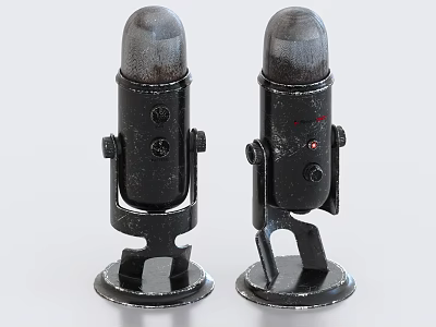Two Black Headphones With Round Top Metal Stand And Base Buttons 3d model