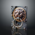 Ornate Lion Head Door Knocker With Vintage Metal Craft And Decorative Ring