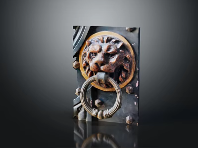 Ornate Lion Head Door Knocker With Vintage Metal Craft And Decorative Ring 3d model