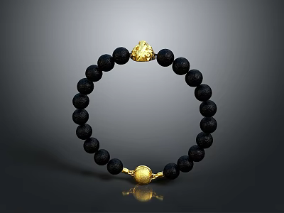 Stylish Obsidian Bracelet With Black Beads And Gold Accents Daily Life Accessory 3d model