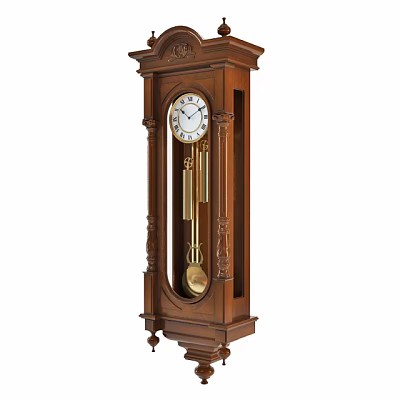 Classic Wooden Grandfather Clock With Carved Details Pendulum And White Dial 3d model