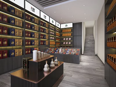 Tobacco and Alcohol Store Interior With Shelves And Display Counters For Products 3d model