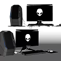 Modern computer desktop chassis computer host alien computer screen mouse keyboard 3d model