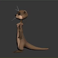3D Cartoon Animal Character Model With Standing Pose Big Eyes Brown Body And Whiskers