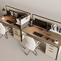 Modern Office Cubicle Desk And Chair Set With Computer Lamp Clock Files And Mug