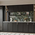 Modern Black Sideboard With White Countertop And Floral Backsplash Decorative Items 3d model