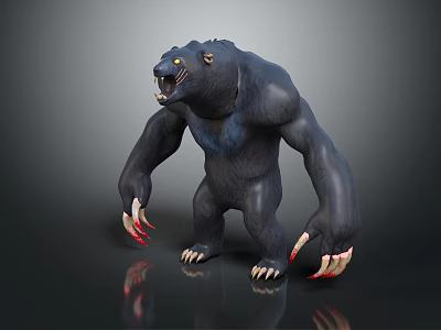 Ferocious Black Bear Like Creature Character With Yellow Eyes And Red Claws Standing 3d model