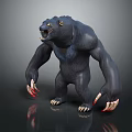 Ferocious Black Bear Like Creature Character With Yellow Eyes And Red Claws Standing