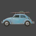 Vintage Blue Volkswagen Beetle With Roof Rack And Decorative Emblems