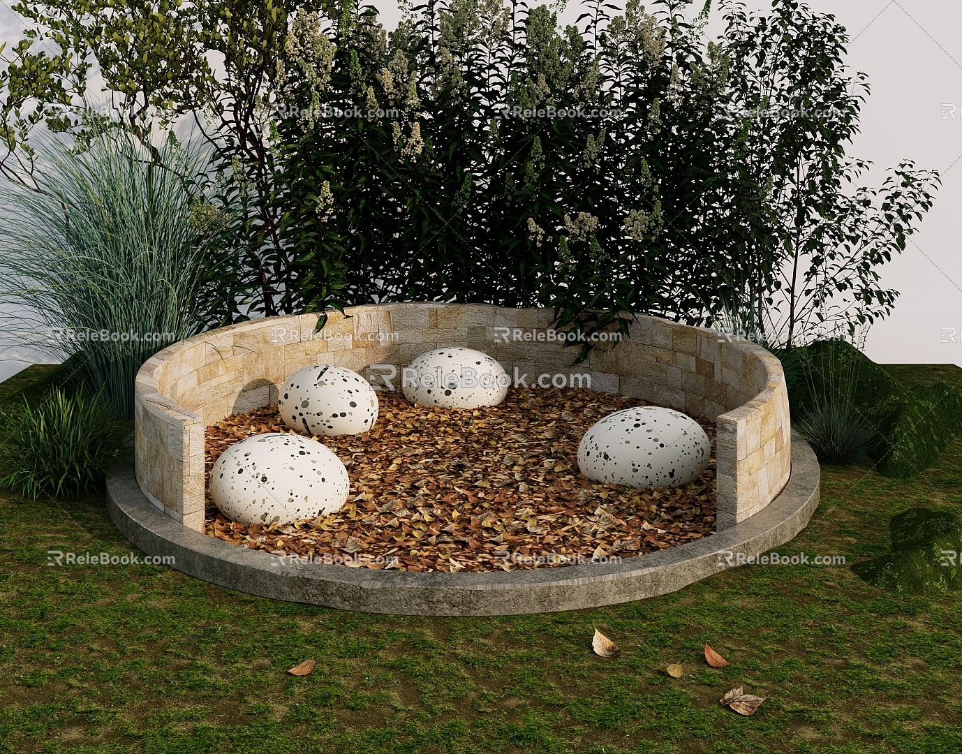 Modern landscape sketch garden landscape bird's nest bird's egg leaf pool clock seat net red landscape leisure area corner outdoor card seat sofa 3d model