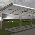 Modern Outdoor Canopy Structure With Metal Frame Transparent Roof And Slate Paved Floor