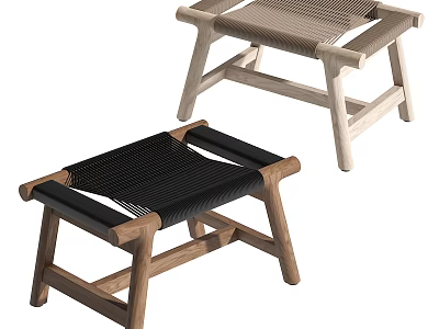 Modern Wooden Stools With Woven Seats In Light And Dark Colors For Home Decor 3d model
