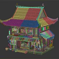 Traditional Chinese Architecture with Classic Tiled Roof Wooden Porch Red Lanterns and Stone Steps