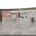 Modern Milk Tea Shop Interior With Yellow Pink Circular Lights Tables Chairs And Counter