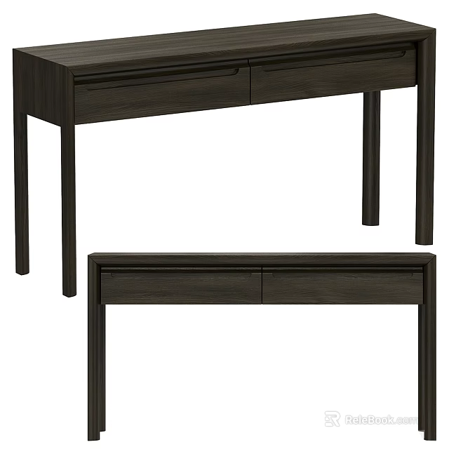 Modern Dark Wood Desk With Two Drawers And Slim Legs Design 3d model 