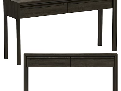 Modern Dark Wood Desk With Two Drawers And Slim Legs Design 3d model