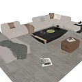 Modern Light Gray Sofa And Coffee Table Set With Pillows Ottoman And Area Rug