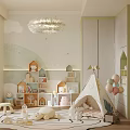 Cozy Kids Playroom Interior With Kids Teepee Cloud Decor Colorful Balloons Bookshelves And Play Rug