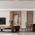 Modern Living and Dining Room Design With Sofa Dining Table Wall Art And Greenery
