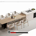 Modern Bar Counter Interior With Wooden Dining Table And White Chairs 3d model
