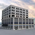 Modern Multi Story Commercial Complex With Ground Floor Shops Large Windows And Awnings