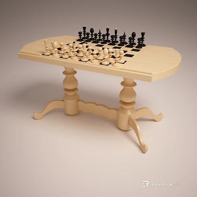 Classic Wooden Game Table with Chess Pieces Ideal for Indoor Entertainment and Decorative Legs 3d model 
