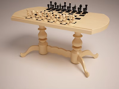 Classic Wooden Game Table with Chess Pieces Ideal for Indoor Entertainment and Decorative Legs 3d model