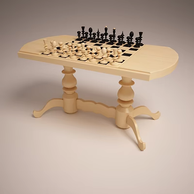 Classic Wooden Game Table with Chess Pieces Ideal for Indoor Entertainment and Decorative Legs 3d model