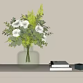 Elegant Decorative Ornament Set With Green Vase White Flowers Leaves Books And Small Black Box
