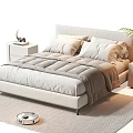 Modern Double Bed with Gray Comforter Pillows Nightstands Green Plant and Robot Vacuum on Rug