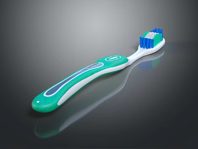 Modern Design Daily Cleaning Toothbrush With Green White Handle And Blue Green Bristles 3d model