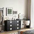 Stylish Black Dressing Table With White Accents Mirror Makeup And Accent Chair