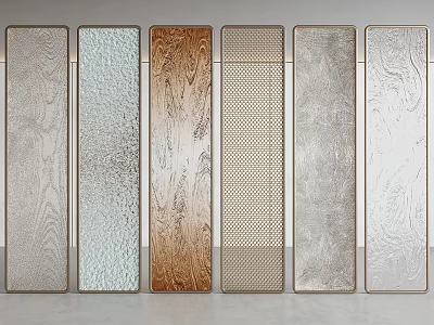 Diverse Material Room Dividers Featuring Wood Grain Glass Metal Textures And Metal Frames 3d model
