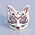 White Fox Mask With Red Black Patterns And Decorative Ear Design 3d model