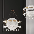 Modern Moon Shaped Chandelier With Brass Frame And White Spherical Decorations