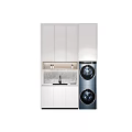 Practical Home Balcony Design With Stacked Washing Machine Dryer And Storage Cabinets