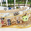 Vibrant Children Reading Nook With Yellow Curved Bookshelf Toys And Books
