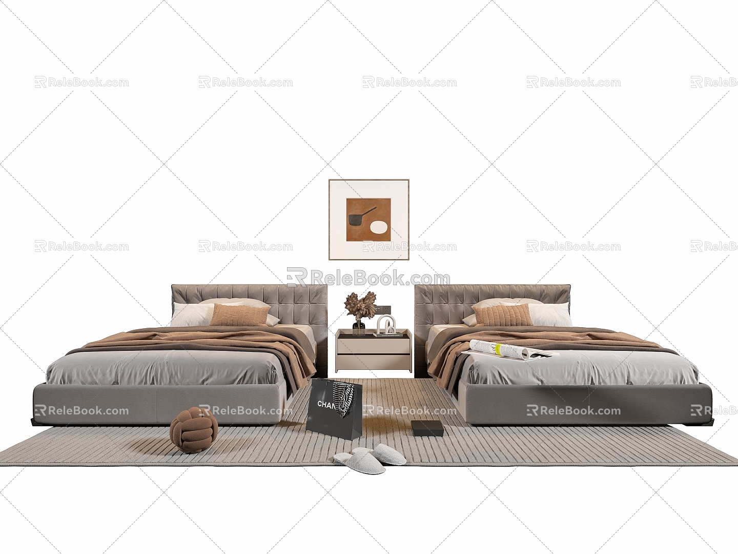 Single Bed Linen Room Hotel Private Room Double Room Double Bed 3d model