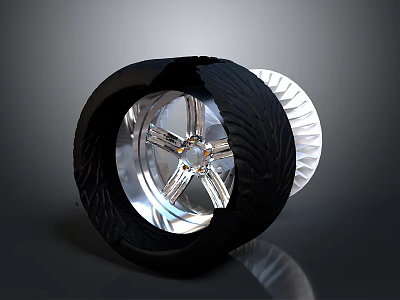 Black Automotive Tire With Shiny Silver Spoke Design Alloy Wheel Rim Parts 3d model
